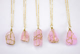 Raw Rose Quartz Pendant Handwrapped in USA Healing Crystal Chakra Stone Rose Quartz Necklace Rose Quartz Jewelry