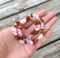 Rose Quartz and Carnelian Chip Bracelet Stretchy String Bracelet Natural Gemstone Bracelets Crystal Bracelet