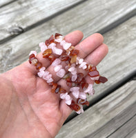 Rose Quartz and Carnelian Chip Bracelet Stretchy String Bracelet Natural Gemstone Bracelets Crystal Bracelet