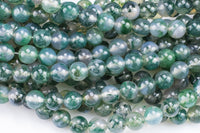 AAA Natural Green Moss Agate Round Beads 4mm Round Beads 6mm Round Beads 8mm Round Beads Green Gemstone High Polish Spheres 15.5" Strand