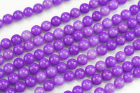 Purple - JADE Smooth Round- 6mm 8mm 10mm 12mm-Full Strand 15.5 inch Strand AAA Quality