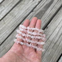 Rose Quartz and Clear Quartz Chip Bracelet G140 Handmade Jewelry Bracelet