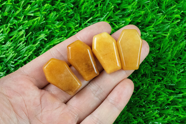 1 Pc Natural Yellow Jade Carved Coffin- 19x30mm