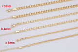 16" 18" 18K Gold plated Cuban Curb Chain Necklace PVD Ion Plated Brass Necklaces
