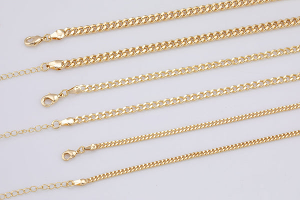 16" 18" 18K Gold plated Cuban Curb Chain Necklace PVD Ion Plated Brass Necklaces