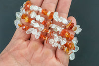 Quartz and Carnelian Chip Bracelet Stretchy String Bracelet Natural Gemstone Crystal Bracelets Pre-charged Handmade Jewelry Bracelet