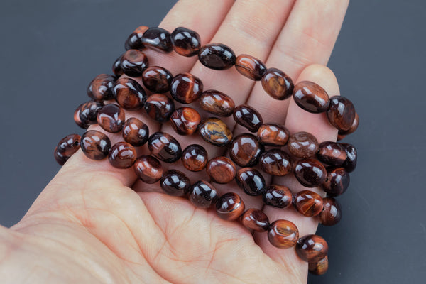 Red Tiger Eye Tiger's Eye Gemstone Bracelet Bracelet Stretchy String Oval Bracelet Natural Gemstone Bracelets - Gemstone Nugget Bracelets