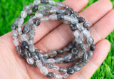 Black Tourmalinated Quartz Stretchy String Oval Bracelet Natural Crystal Gemstone Bracelets - Gemstone Nugget Bracelets Handmade Jewelry