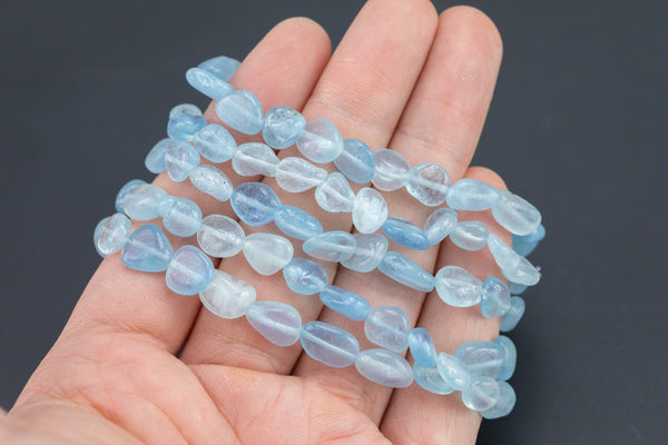 Aquamarine Stretchy String Oval Bracelet Natural Crystal Gemstone Crystal Bracelets - Gemstone Nugget Bracelets Handmade Jewelry Bracelet