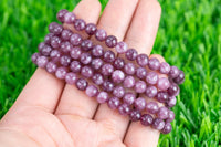 Lepidolite 6mm and 8mm Round Stretchy String Oval Bracelet Natural Crystal Gemstone Bracelets - Gemstone Bracelets Handmade Jewelry Bracelet