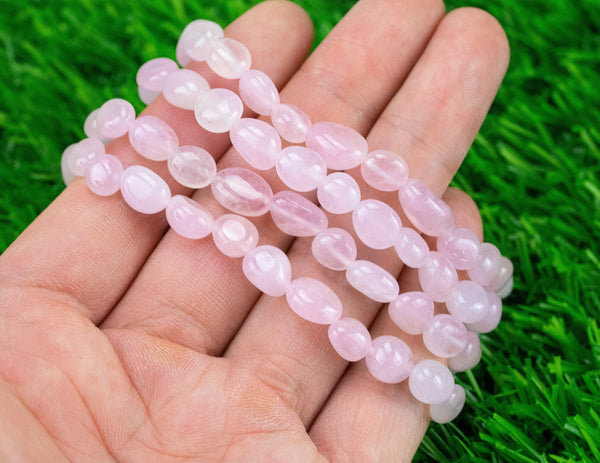 Rose Quartz Stretchy String Oval Bracelet Natural Gemstone Crystal Bracelets - Gemstone Nugget Bracelets Handmade Jewelry Bracelet