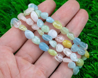 Morganite with Beryl Stretchy String Oval Bracelet Natural Crystal Gemstone Bracelets - Gemstone Nugget Bracelets Handmade Jewelry Bracelet