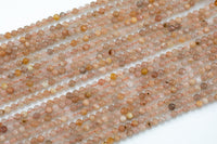 Natural Pink Sunstone Beads Full Strands-15.5 inches- 3mm - Nice Size Hole- Diamond Cutting, High Facets- Faceted Round