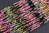 Faceted Natural Watermelon Multicolor Tourmaline Round Beads 2-4mm Pink Green Real Genuine Gemstone 15.5" Strand