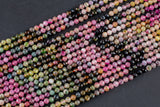 Faceted Natural Watermelon Multicolor Tourmaline Round Beads 2-4mm Pink Green Real Genuine Gemstone 15.5" Strand