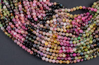 Faceted Natural Watermelon Multicolor Tourmaline Round Beads 2-4mm Pink Green Real Genuine Gemstone 15.5" Strand