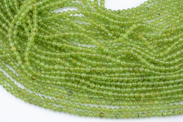 Natural Beautiful TINY 3mm SHARP CUT Peridot semi-round / roundel Gemstone Beads