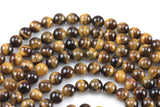 Tigers Eye Beads A Quality Tiger's Eye Tiger eye Smooth Round Beads, Full Strand 4mm 6mm 8mm 10mm 12mm 14mm - Full 15.5 Inch Gemstone Beads