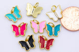 4 pcs Dainty Enamel Charm Butterfly Gold 14k Gold Charm- 12mm