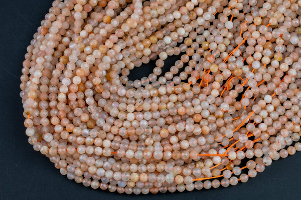 Pink Moonstone- Full Strands-15.5 inches-2-3mm- Nice Size Hole- Diamond Cutting,High Facets-Nice and Sparkly-Faceted Round