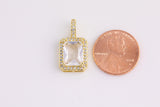 14k Gold Plated Diamond CZ rectangle charm emerald cut cz pave charm 20x11mm x7