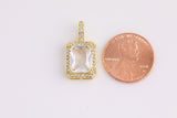 14k Gold Plated Diamond CZ rectangle charm emerald cut cz pave charm 20x11mm x7
