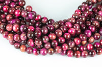 AB Natural Fuchsia Tiger's Eye Round Tigers Eye Tiger Eye Tigereye, 6mm 8mm 10mm 12mm 14mm 15.5" Smooth Gemstone Beads