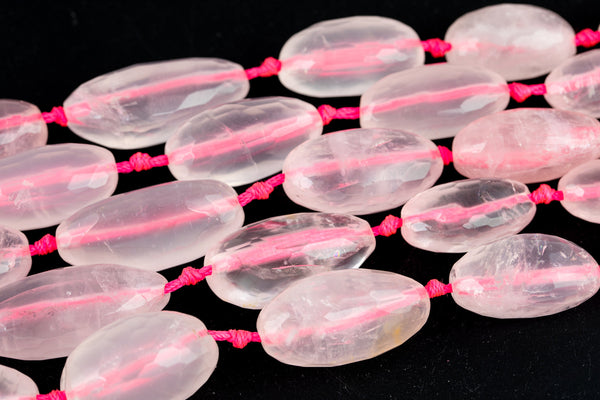 Large Rose Quartz Faceted Footballs Beads Approx 30x16mm Full Strand 15.5 Inches Long AAA Quality