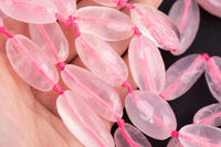 Large Rose Quartz Faceted Footballs Beads Approx 30x16mm Full Strand 15.5 Inches Long AAA Quality