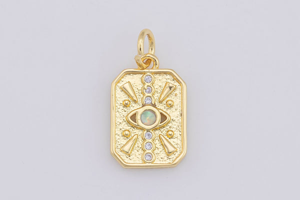 1pc Dainty 18k Gold Beads Opal Dog Tag Evil Eye Legend Charm for Bracelet Necklace Pendant Findings for Jewelry Making- 10x14mm