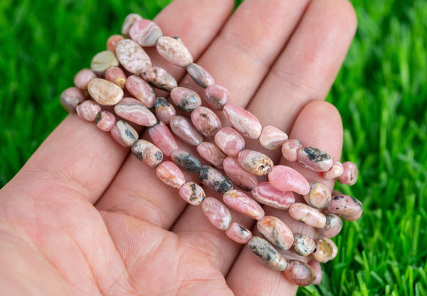 Rhodochrosite Stretchy String Oval Bracelet Natural Crystal Gemstone Crystal Bracelets - Gemstone Nugget Bracelets Handmade Jewelry Bracelet