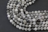 Natural Black Tourmalinated Quartz Beads - Black Rutiled Quartz Beads - Grade AAA - Round 6mm 8mm 10mm 12mm - Full 15.5" Smooth