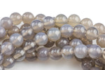 Natural Gray Agate, High Quality in Round- 4mm, 6mm, 8mm, 10mm, 12mm-Full Strand 15.5 inch Strand Smooth Gemstone Beads