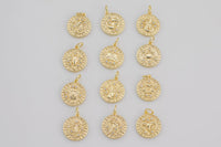 Dainty 18K Gold Zodiac Horoscope Sign Medallion Pendant Sparkle Astro Coin for Necklace Bracelet Jewelry Making Supply- 14mm