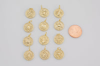 Dainty 18K Gold Zodiac Horoscope Sign Medallion Pendant Sparkle Astro Coin for Necklace Bracelet Jewelry Making Supply- 14mm