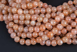 Pink Sunstone Moonstone Beads Smooth round - A Quality - 4mm, 8mm, 10mm, 12mm - Full 15.5 Inch Strand Gemstone Beads