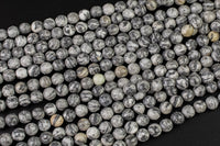 Natural Black White Jasper, High Quality in Faceted Round- 6mm, 8mm, 10mm- - Full 15.5 Inch Strand Gemstone Beads