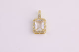 14k Gold Plated Diamond CZ rectangle charm emerald cut cz pave charm 20x11mm x7