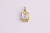 14k Gold Plated Diamond CZ rectangle charm emerald cut cz pave charm 20x11mm x7