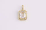 14k Gold Plated Diamond CZ rectangle charm emerald cut cz pave charm 20x11mm x7