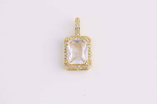 14k Gold Plated Diamond CZ rectangle charm emerald cut cz pave charm 20x11mm x7