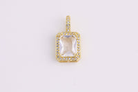 14k Gold Plated Diamond CZ rectangle charm emerald cut cz pave charm 20x11mm x7