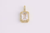 14k Gold Plated Diamond CZ rectangle charm emerald cut cz pave charm 20x11mm x7