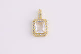 14k Gold Plated Diamond CZ rectangle charm emerald cut cz pave charm 20x11mm x7