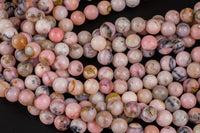 Natural AUSTRALIAN PINK OPAL Beads - Round - 6mm 8mm 10mm or 12mm - Full 15.5" 15.5 inch strands Smooth Gemstone Beads