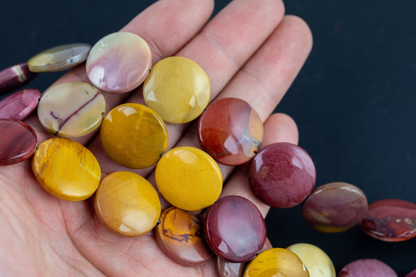 Large Mookaite Puffy Round Coins Beads 20mm Full Strand 15.5 Inches Long AAA Quality