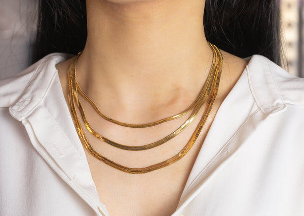 Gold Herringbone Necklace Chain 18K Gold Bold Necklace 3, 4, 5mm wide Herringbone Chain for Layering Necklace 15" 16" 18" inch