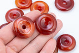 Natural Carnelian Quartz Donut Circle Pi Stone Pendant