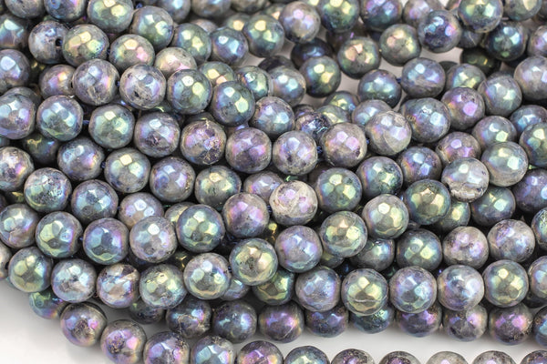 Natural Larvikite Marble Labradorite AB facetted Round 4mm, 6mm, 8mm, 10mm, 12mm, 14mm- Wholesale Bulk or Single Strand! Gemstone Beads