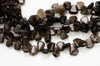 Natural Smokey Quartz beads, Flat Nugget Drops Brios- Full Strand 15 inch Strand- High Polish-12x15mm